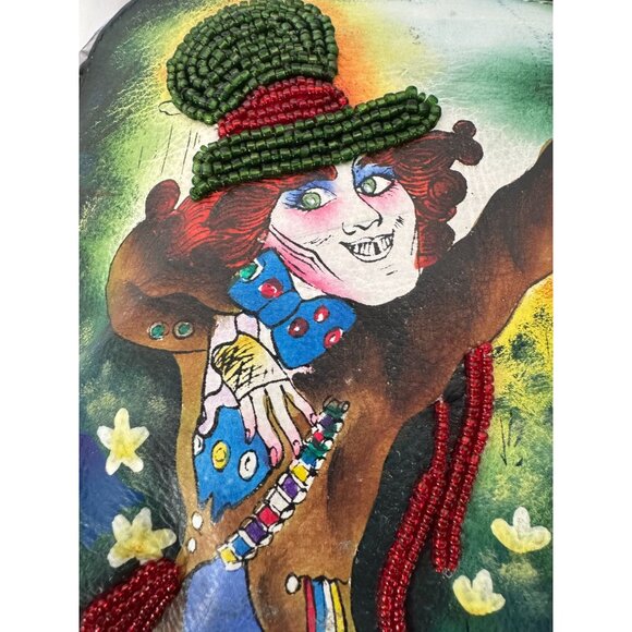 Sharif Colorful Leather Mad Hatter Artistic Shoulder Bag With Beaded Accents & S - Picture 2 of 16